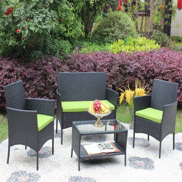 4 PC Simple Rattan Patio Furniture Set， Outdoor Cushioned Sofa - Overstock - 37666665