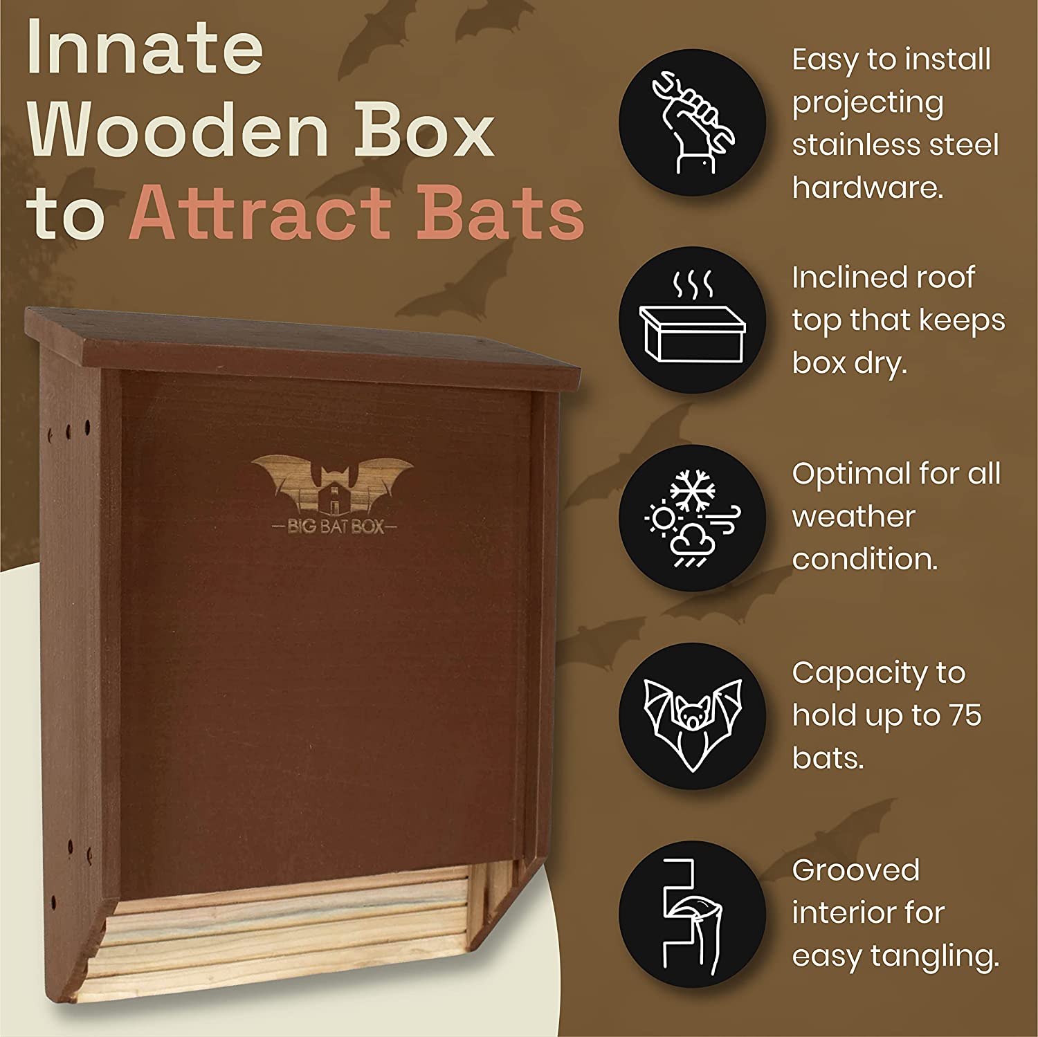 BIGBATBOX - 2-Chamber Bat Houses for Outdoors - Premium Cedar Bat House - Cleaning up on Your Mosquitos (Brown)