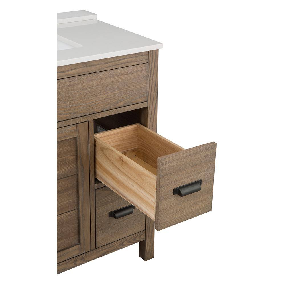 Home Decorators Collection Stanhope 37 in. W x 22 in. D Vanity in Reclaimed Oak with Engineered Stone Vanity Top in Crystal White with White Sink SNOVT3722DR