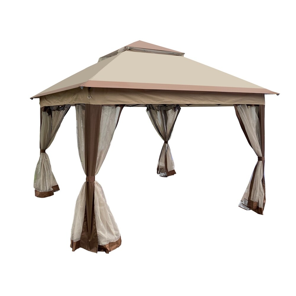 Coffee 11 x 11 ft Pop Up Gazebo with Removable Netting  Sandbags