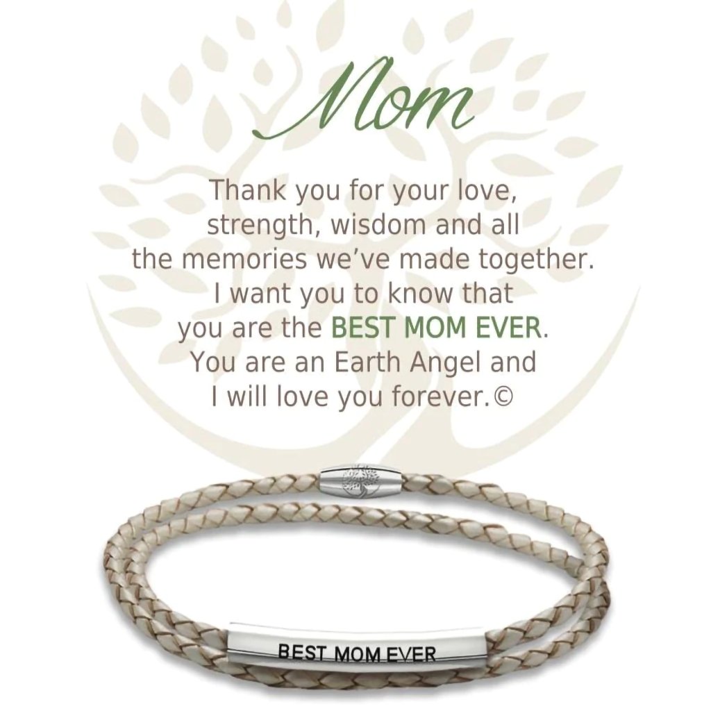 Earth Angel  Mom Champagne Leather Bracelet