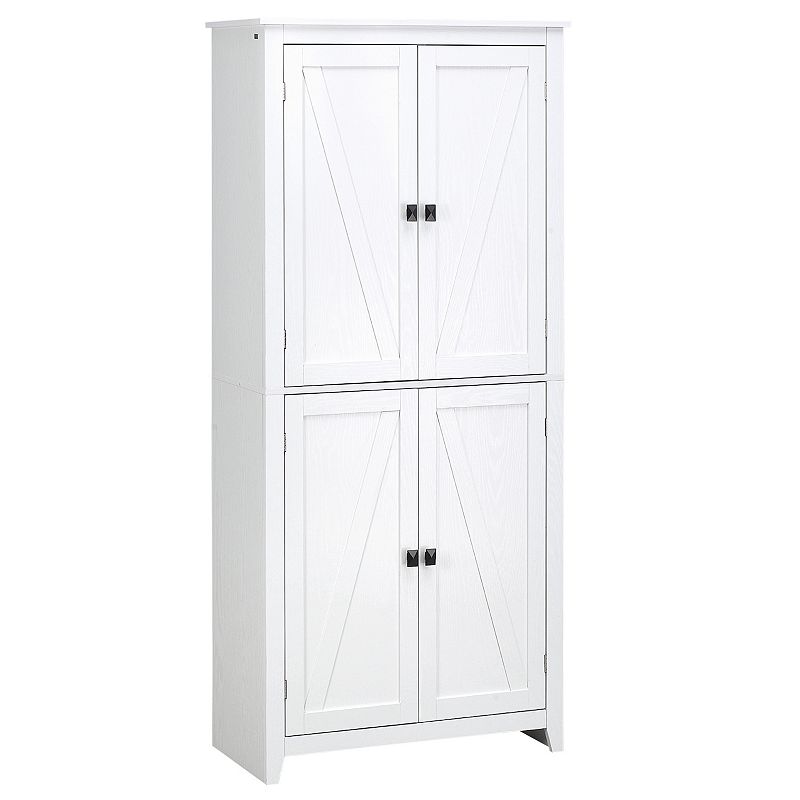 HOMCOM 72 Freestanding 4-Door Kitchen Pantry， Storage Cabinet Organizer with 4-Tiers， and Adjustable Shelves， White