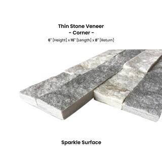 Prestige Stone  Granite Alaska White 6 x 16 x 8 in. Natural Stacked Stone Veneer Corner Siding ExteriorInterior Wall Tile (2-Box12.84 sq ft) TSAL-C-2