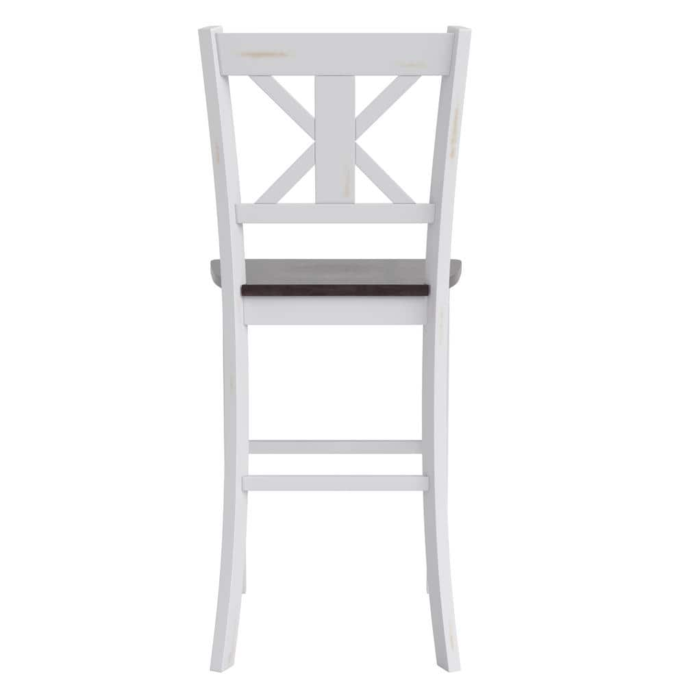 Carnegy Avenue 45.75 in. White Wash Full Wood Bar Stool with Wood Seat CGA-ES-520597-WH-HD