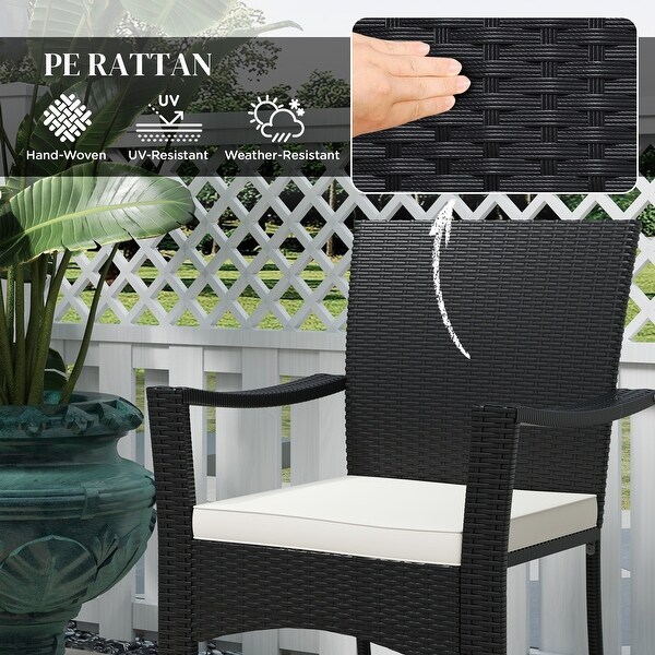 Outsunny 3 Pieces Outdoor PE Rattan Bistro Set with Cushion，Outdoor Patio Furniture Set with Folding Table，Metal Frame Wicker