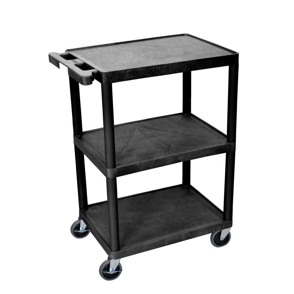 Luxor STC 24 in. 3-Shelf 0-Drawer Utility Cart in Black STC222-B