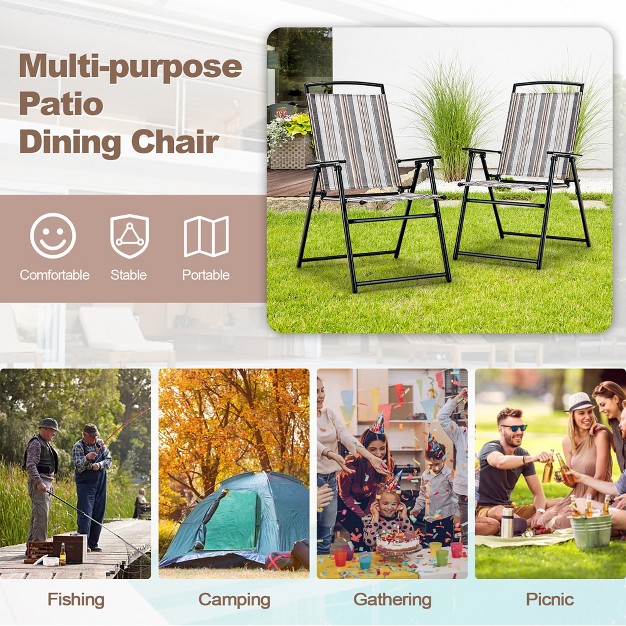 Costway 2pcs Patio Folding Sling Chairs Dining Armrest Backrest Outdoor Portable