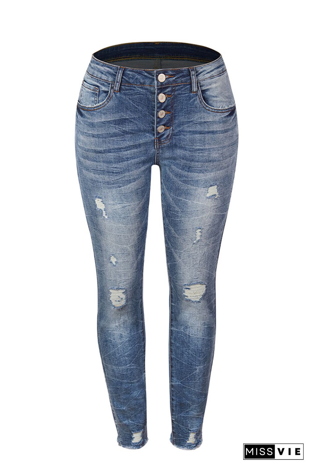 Raw Hem Distressed Stretchy Skinny Jeans