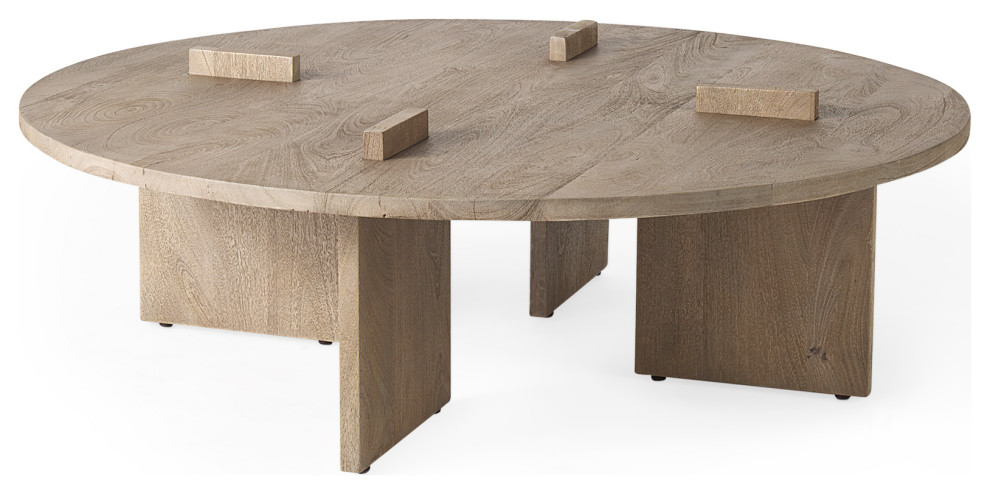 Aida 48.0 x 48.0 x 15.3 Grey Brown Wood Round Coffee Table   Transitional   Coffee Tables   by Mercana  Houzz