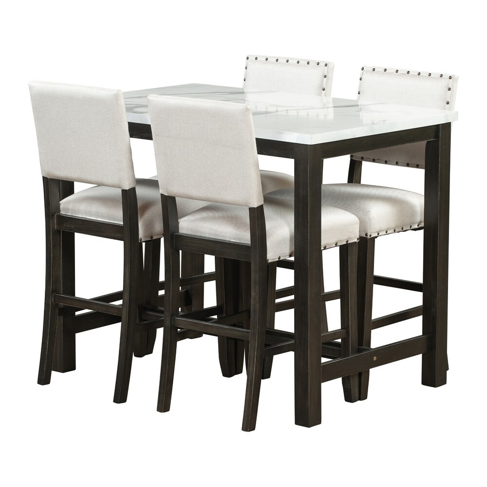 5 Piece Counter Height Dining Table Set with 4 Upholstered Chairs