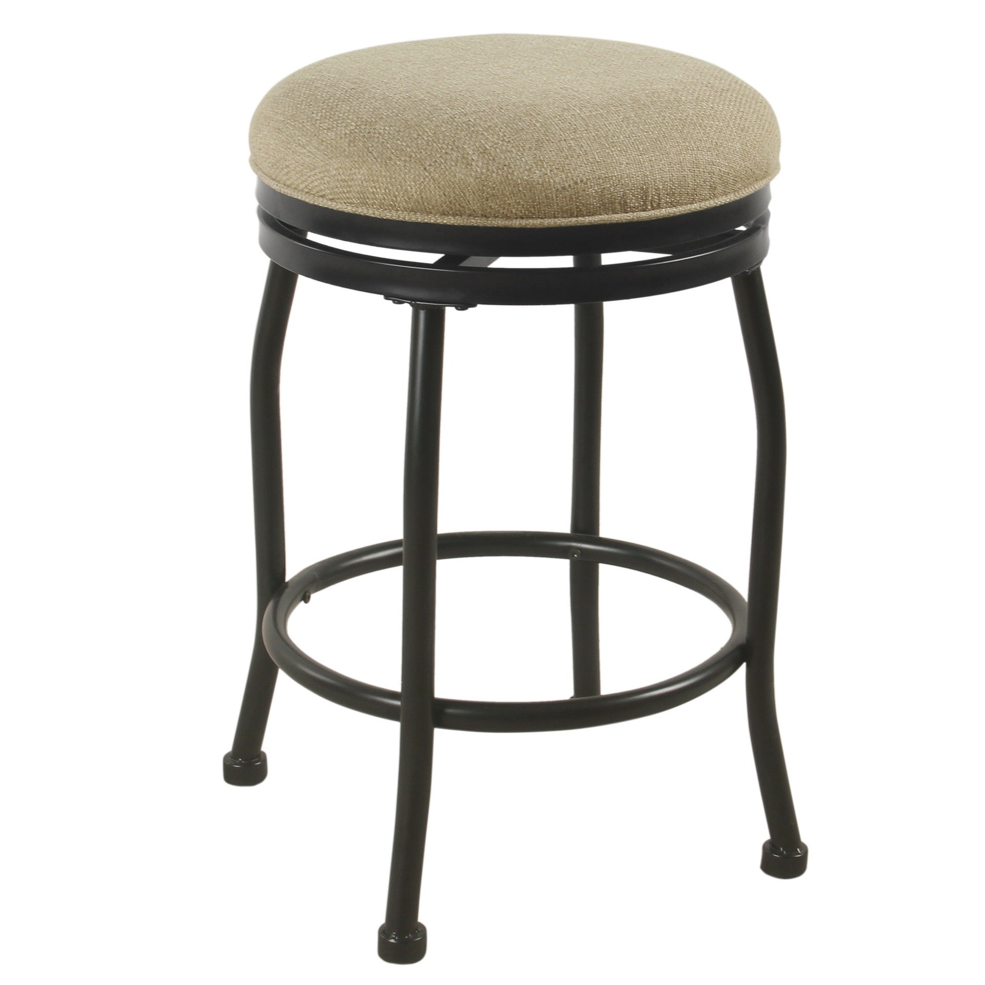 Metal Counter Stool with Swivelling Fabric Padded Seat， Beige and Black - 25.5 H x 20.25 W x 20.25 L