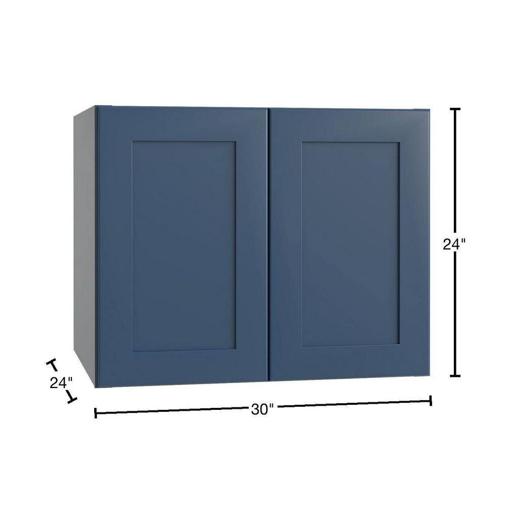 Home Decorators Collection Newport Blue Painted Plywood Shaker Stock Assembled Wall Kitchen Cabinet Soft Close 30 in. x 24 in. x 24 in. W302424-NMB