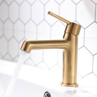 FLG Single Handle Single Hole Bathroom Faucet Deck Mount Brass Bathroom Sink Faucet in Brushed Gold CC-0125-BG