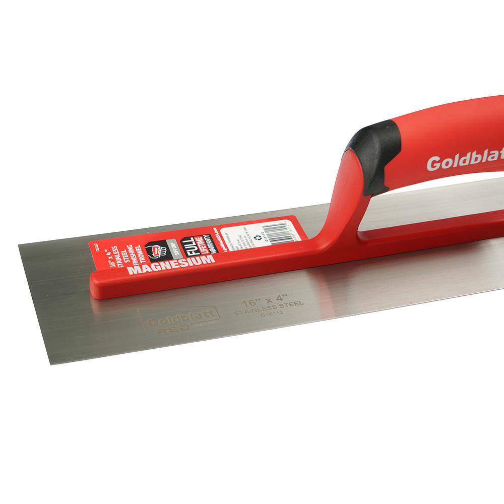 Goldblatt RED SINCE 1885 16 in. x 4 in. Pro Steel Finishing Trowel G16112