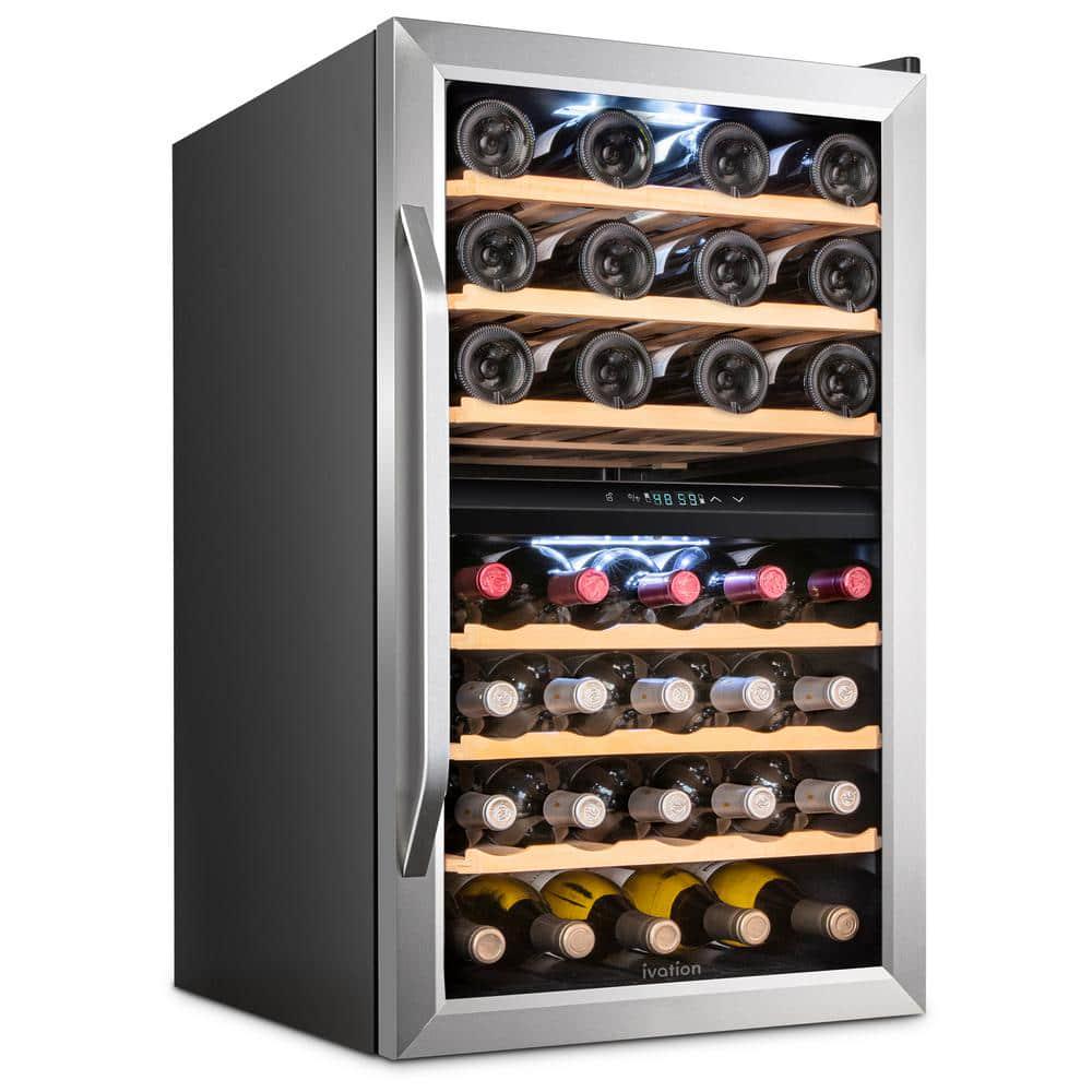 Ivation Wine Fridge Dual Zone Freestanding Wine Cooler with Lock 43 Bottles