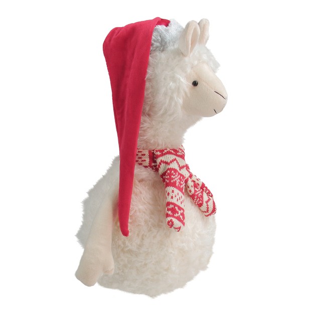 White Llama With Red Santa Hat Christmas Table Top Decoration