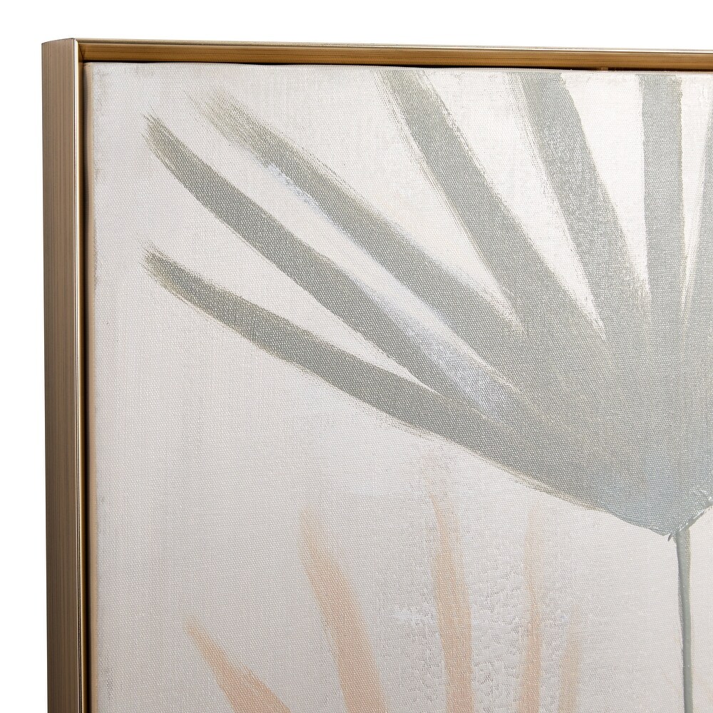 Brown Canvas Palm Leaf Framed Wall Art with Gold Frame (Set of 3)