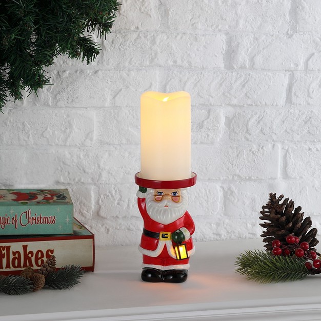 Ceramic Lit Santa Candle Holder And Flameless Candle