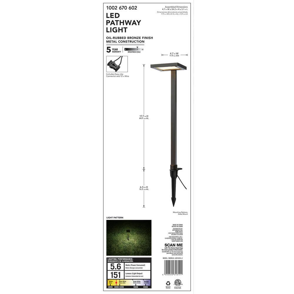 Hampton Bay Glenwood 5.6-Watt Oil Rubbed Bronze Outdoor Integrated LED Landscape Path Light JDO1501L-2