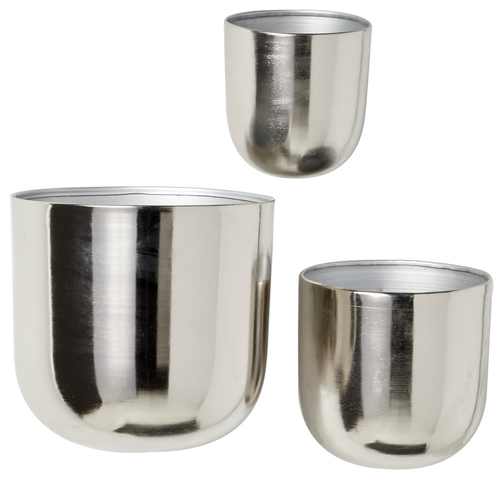 Zimlay Round Metallic Silver Metal Set Of 3 Wall Planters 51942   Contemporary   Outdoor Pots And Planters   by Brimfield  ampMay  Houzz