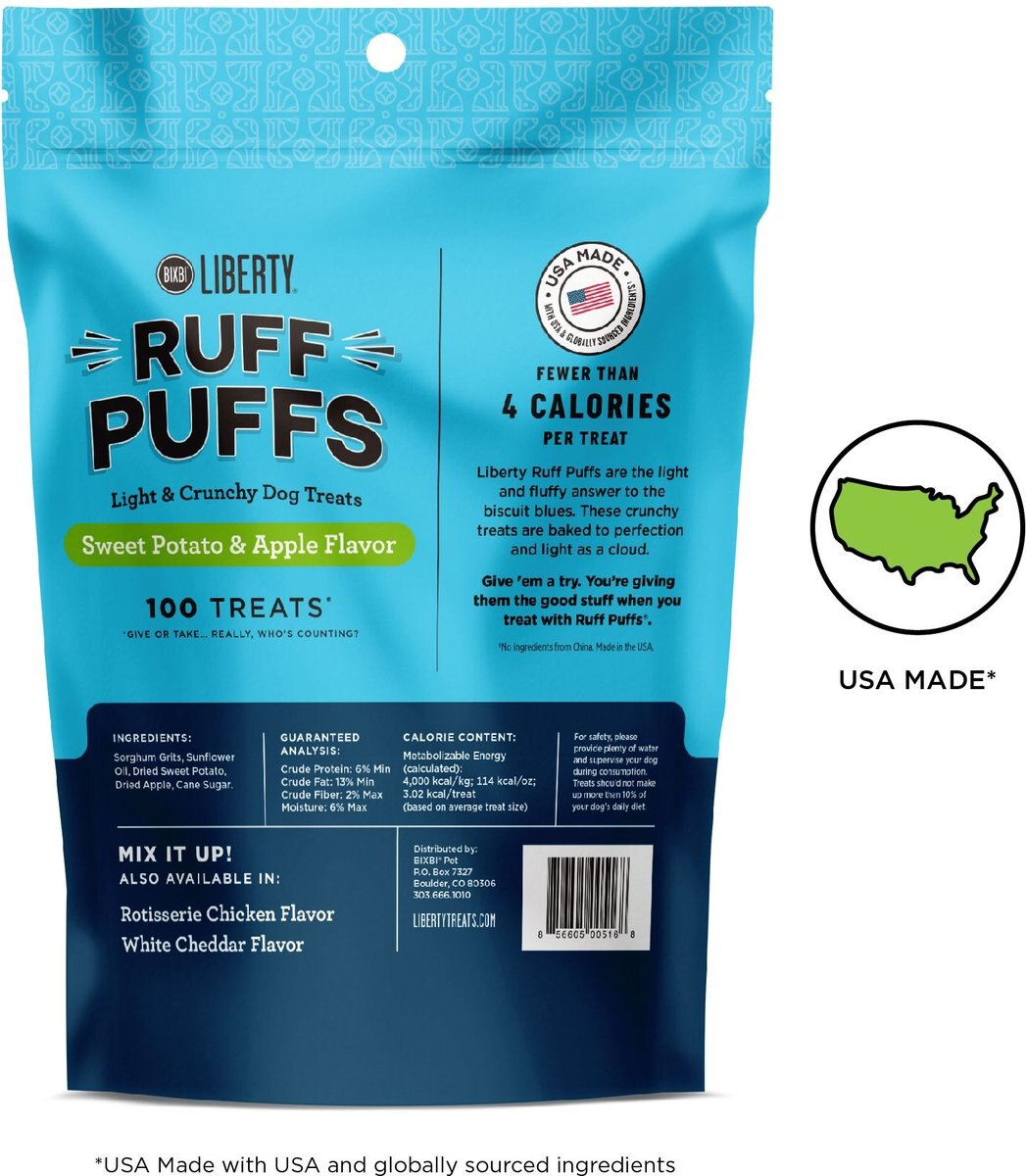 BIXBI Liberty Ruff Puffs Chicken-Free Sweet Potato and Apple Flavor Dog Treats