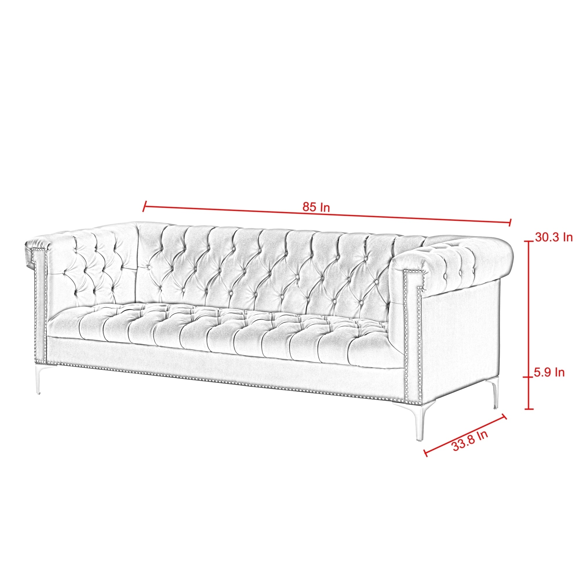 Steffi Leather Chesterfield Sofa-Silver Metal Legs-Button Tufted-Nailhead Trim-Modern-Livingroom-Inspired Home