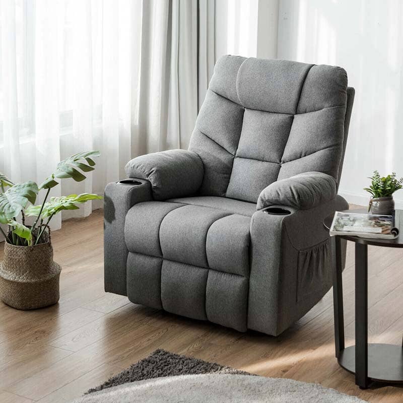 Heated Power Lift Recliner Fabric Massage Reclining Sofa, Elderly Lift Chair with 8 Point Massage, 2 Side Pockets Cup Holders, USB Port