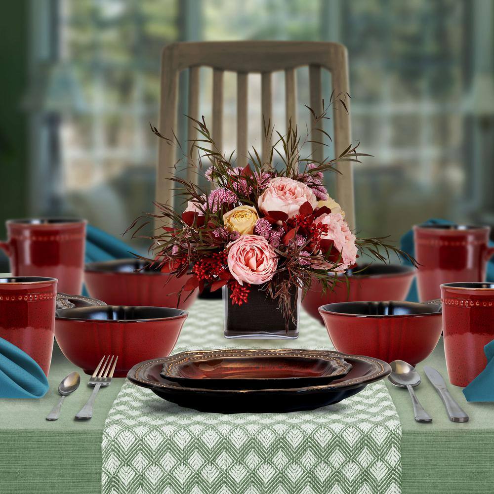 Elama Regency 16-Piece Casual Red Stoneware Dinnerware Set (Service for 4) 985112036M