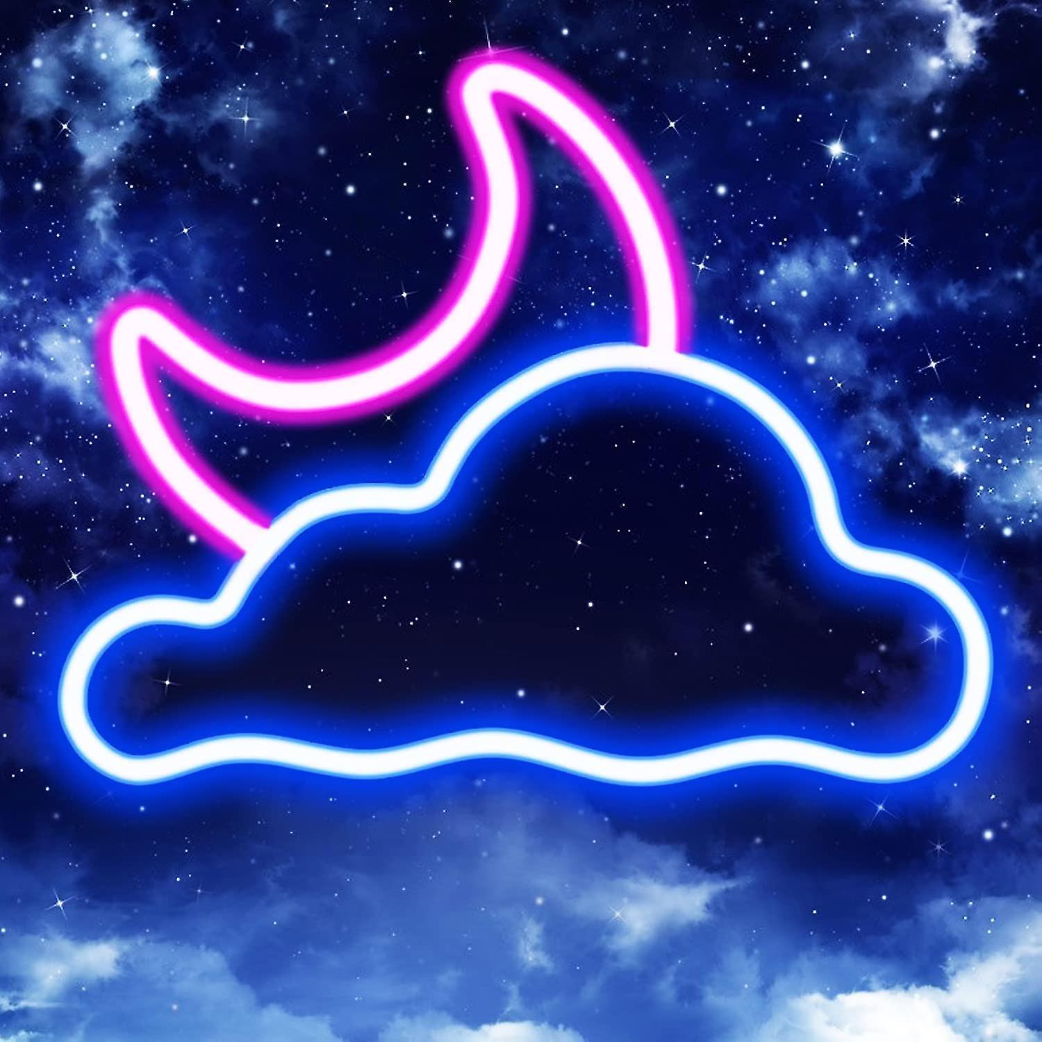 Neon Sign， Cloud And Moon Led Neon Light， Neon Lights Sign For Wall Decor Battery Powered Led Neon Signs For Bedroom Kids Room Wedding Party D