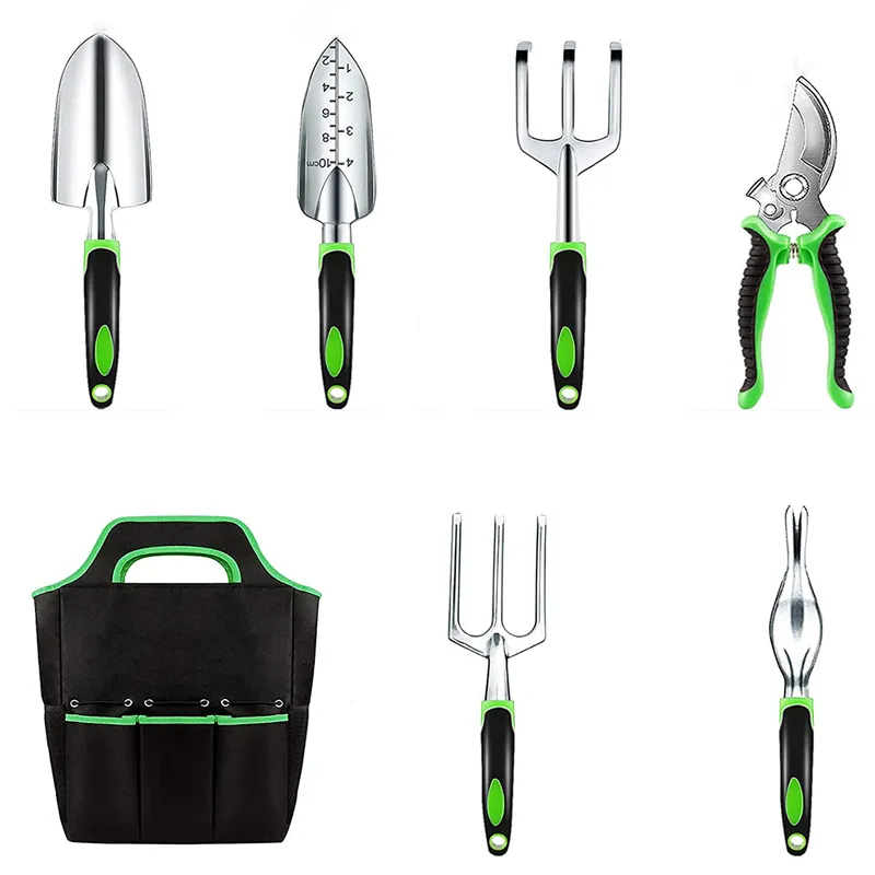 High quality 13Pieces Pruner rake shovel cultivator Green Gardening Hand Tool Gardening tool set with bag