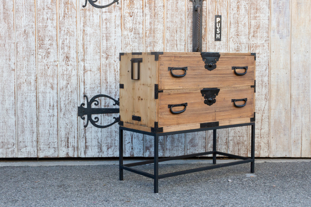 Antique Stripped Wood Japanese Tansu on Stand   Asian   Accent Chests And Cabinets   by De cor  Houzz