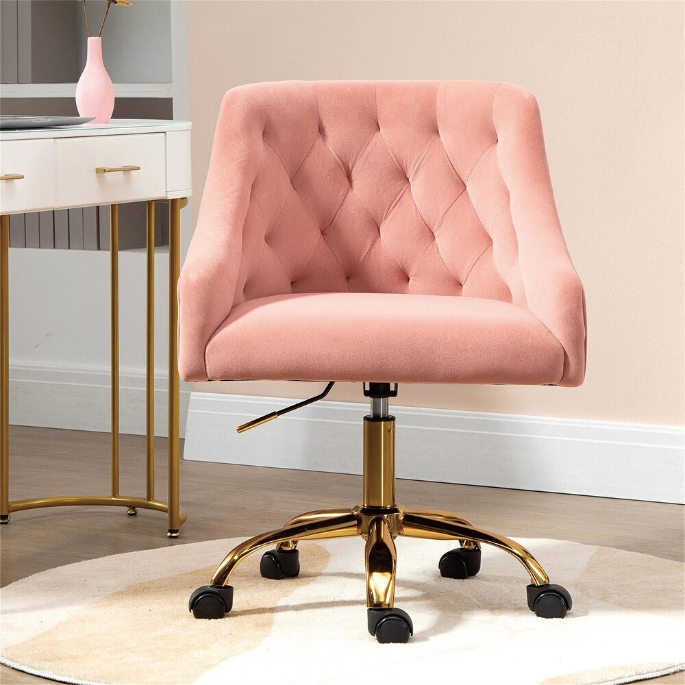 Velvet Office Chair Height Adjustable Swivel Upholstered Chair Wheels