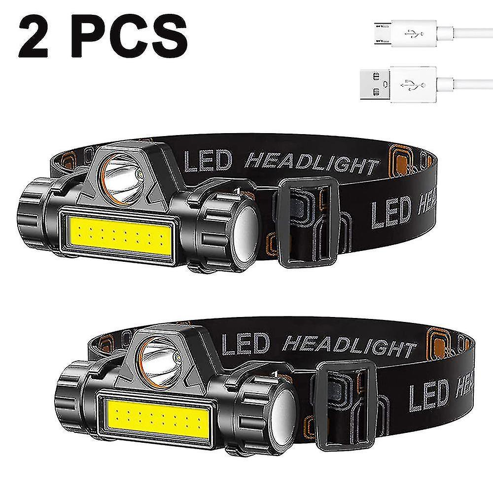 2 Pcs Rechargeable Headlamp ， Super Bright and Lightweight Led Headlamp， Adjustable Beam， Angle and Stra