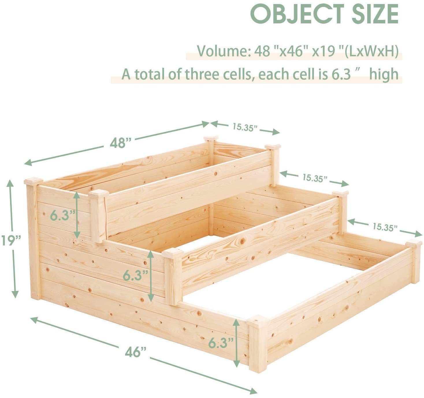 SOLAURA 4ft 3 Tier Patio Wooden Raised Garden Bed Outdoor Elevated Planter Box - Natural