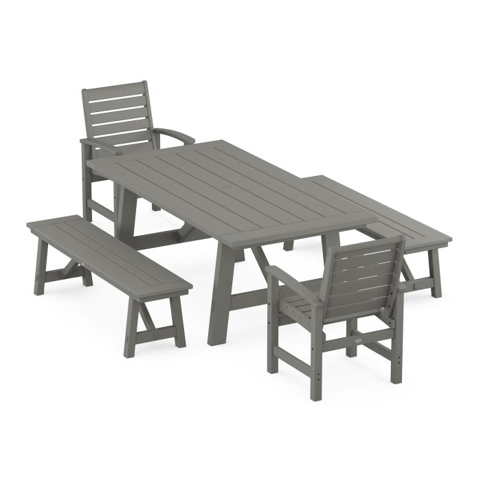 Polywood Signature 5-Piece Rustic Farmhouse Dining Set With Benches PWS1100-1