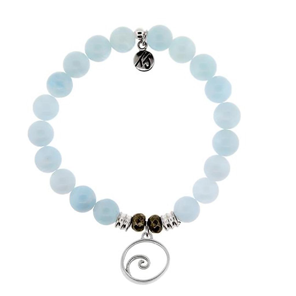 T. Jazelle  Blue Aquamarine Stone Bracelet with Wave Sterling Silver Charm