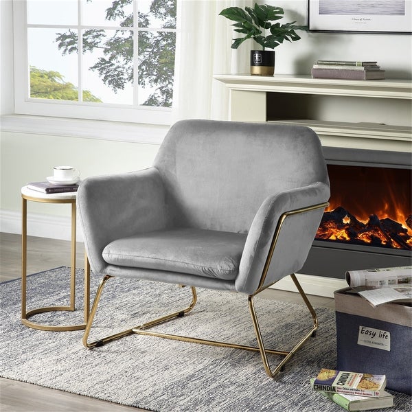 Modern Upholstered Velvet Accent Chair Armchair with Metal Base - 30