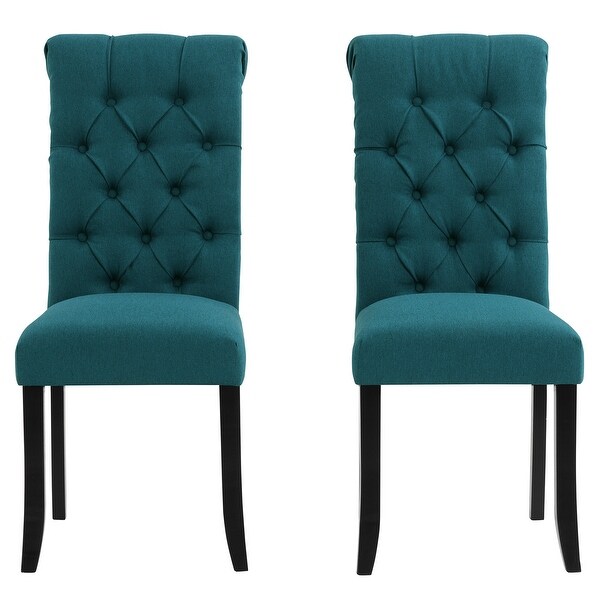 Fabric Tufted Dining Chair with Wooden Legs (Set of 2)