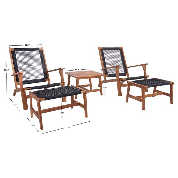 SAFAVIEH Chantelle Outdoor Solid Wood Chaise Lounge Chair and Stool Set of 2 (Includes End Table)