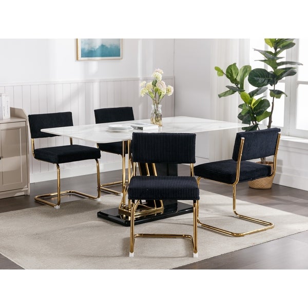 Modern Dining Chairs with Corduroy Fabric，Gold Metal Base， Accent Armless Kitchen Chairs with Channel Tufting，Set of 2