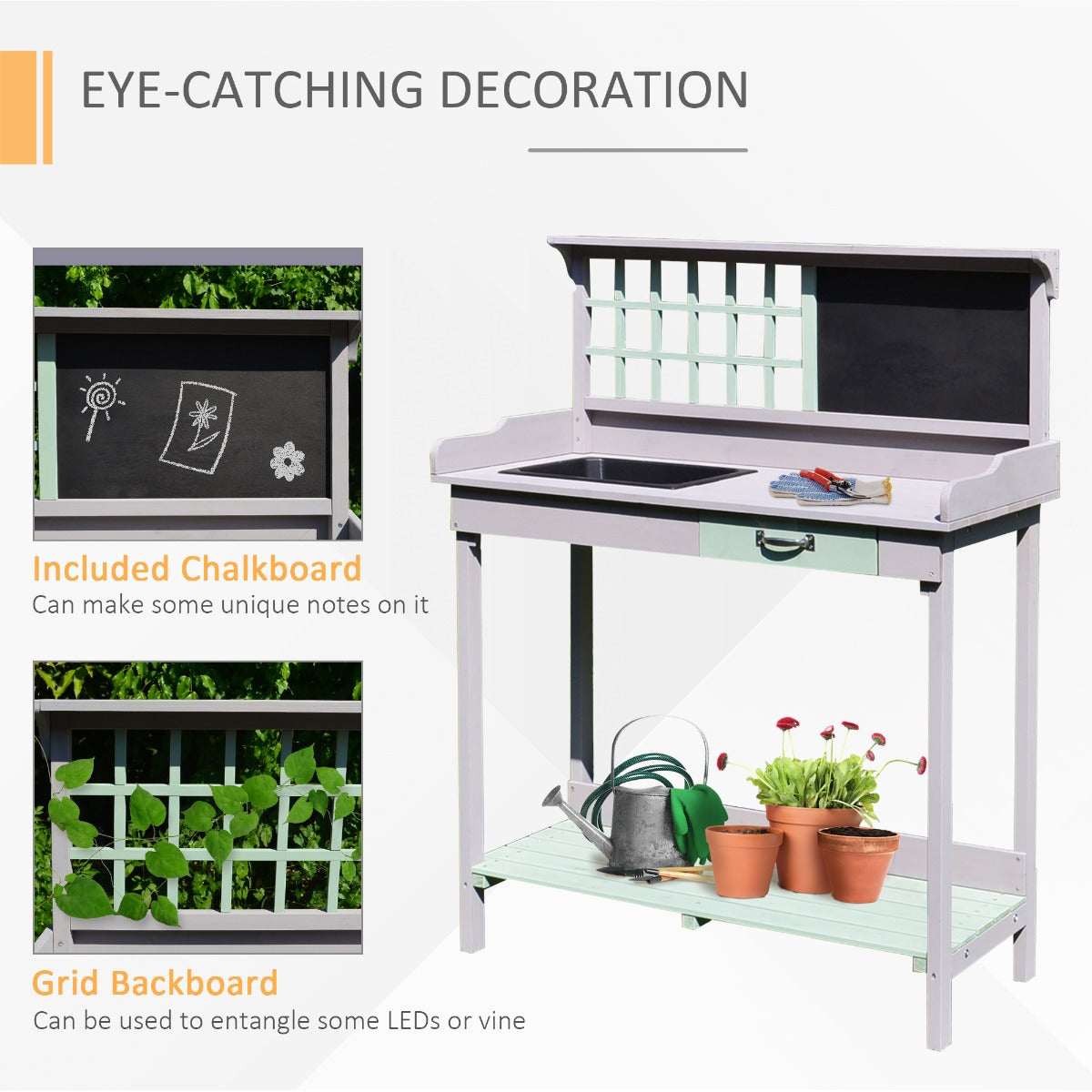 Carevas Gardening Workbench Rustic Wooden Potting Bench Garden Planting Table with Storage