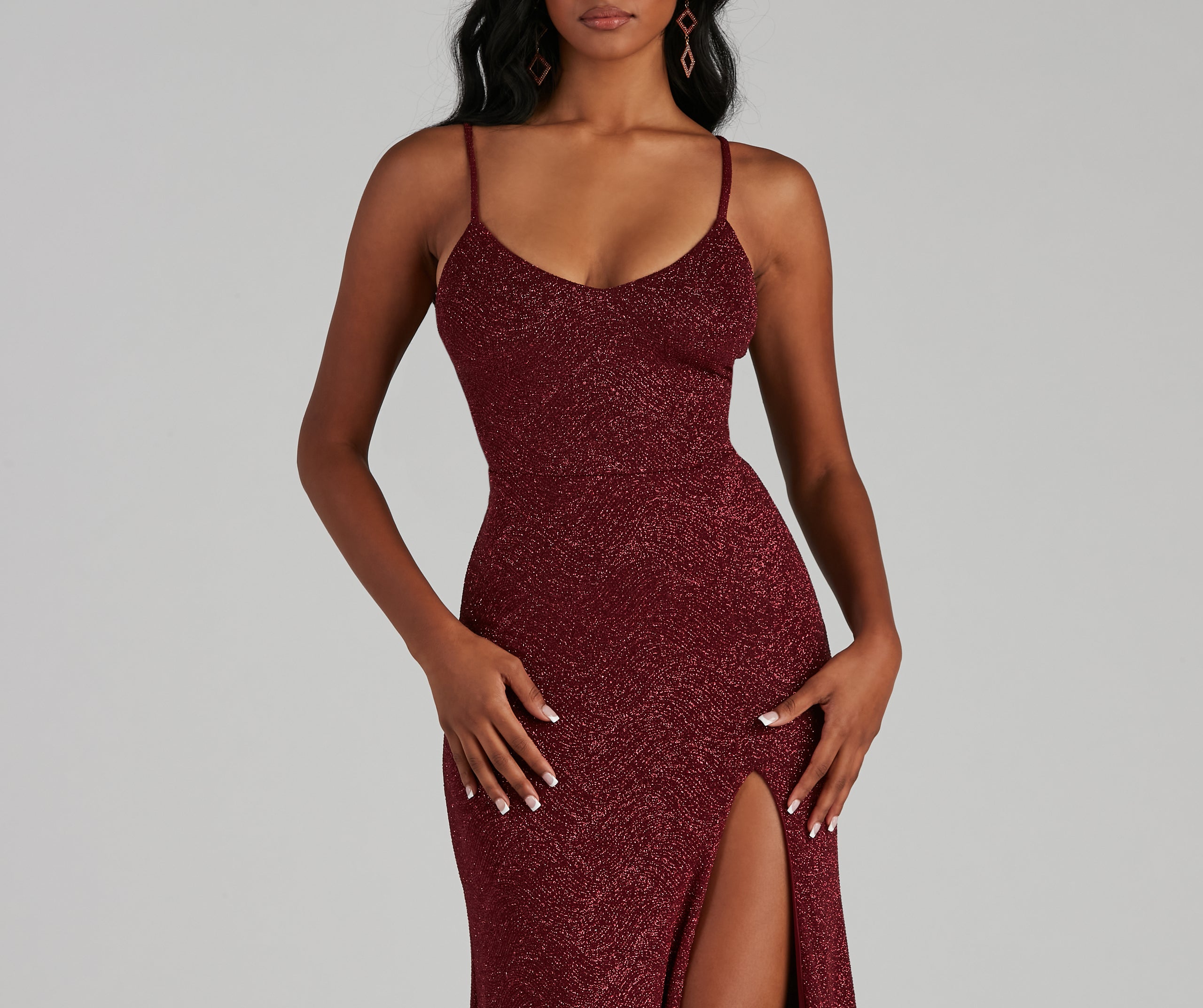 Keira Glitter Knit High Slit Formal Dress