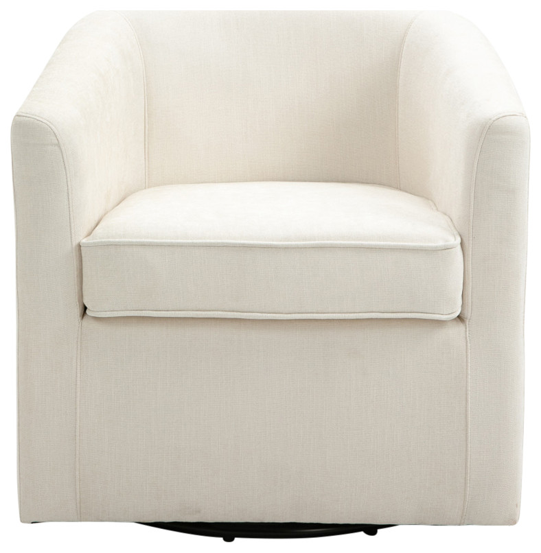 Ingran Barrel Swivel Upholstered Accent Chair  Beige   Transitional   Armchairs And Accent Chairs   by CAROLINA CLASSICS  Houzz