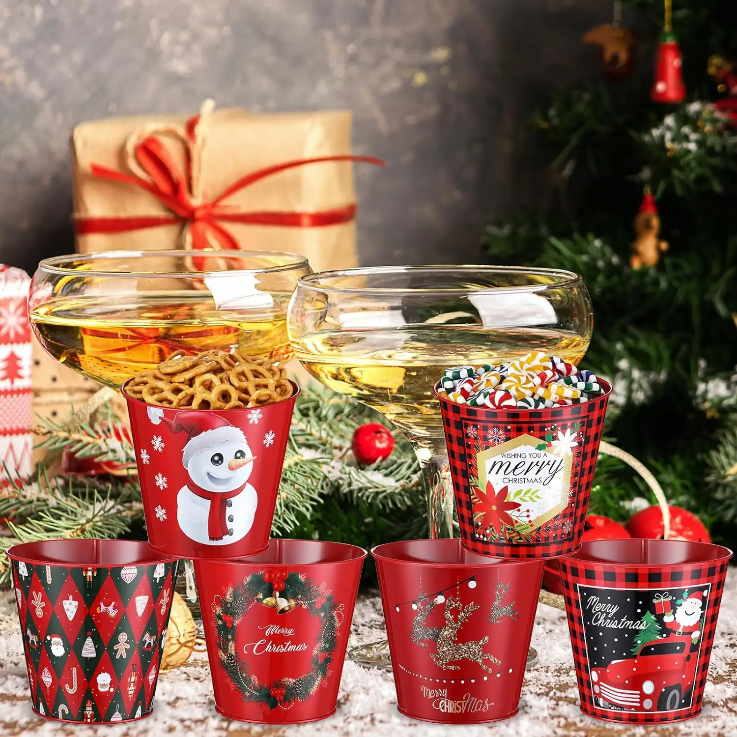 Christmas Metal Bucket Christmas Decorations Bucket  Party Buckets Gift Pails Candy Home Table Centerpieces Decoration