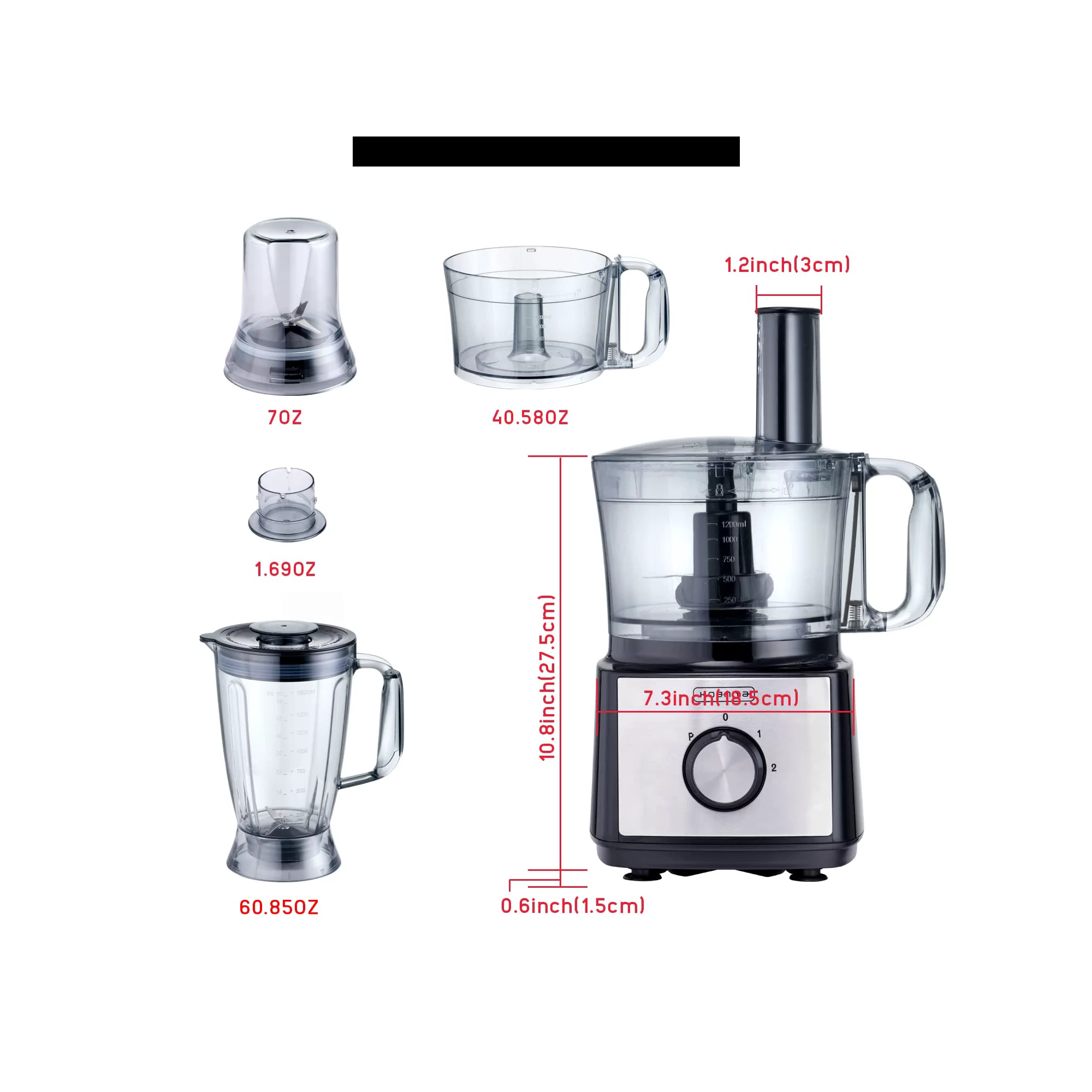 Kognita Food Processor Blender Combo， 8-in-1 Smart Kitchen Blender with 2 Speeds， 6-Cup Bowl