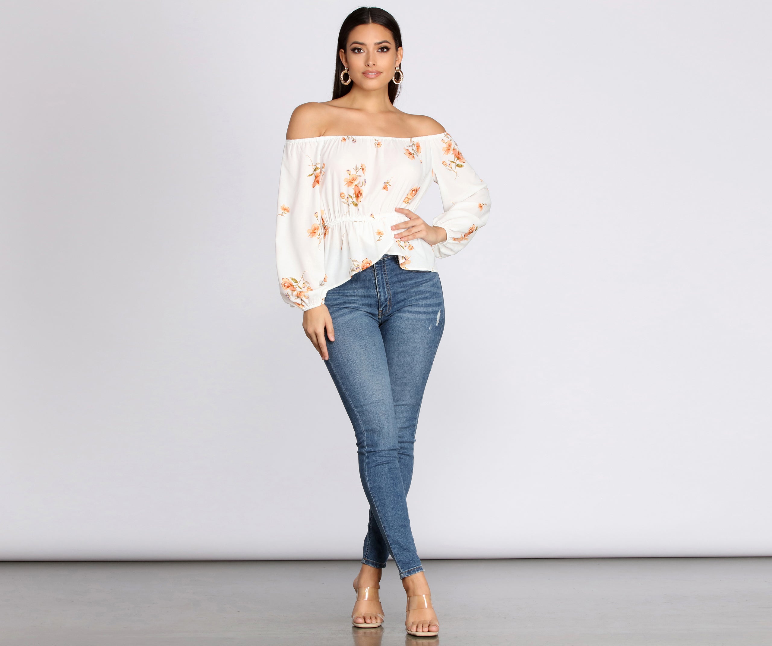 Off The Shoulder Floral Peplum Top