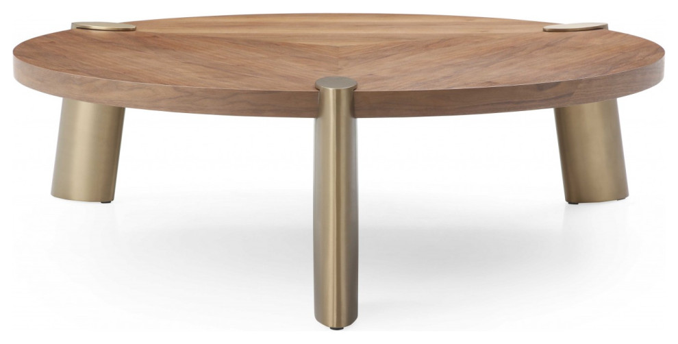 HomeRoots 55 quotX 55 quotX 17 quotWalnut Stainless Steel Coffee Table   Contemporary   Coffee Tables   by HomeRoots  Houzz