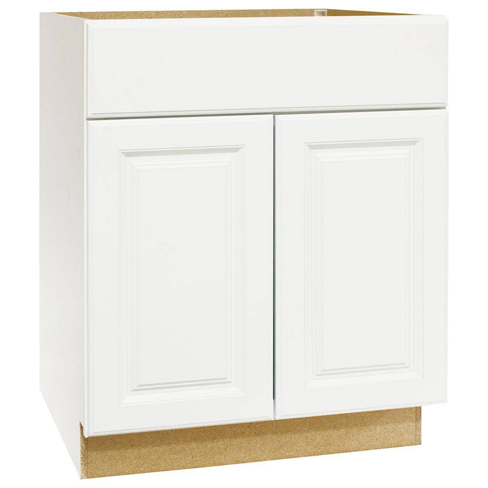 Hampton Bay Hampton Assembled 30 in. x 34.5 in. x 21 in. Bathroom Vanity Base Cabinet in Satin White KVSB30-SW