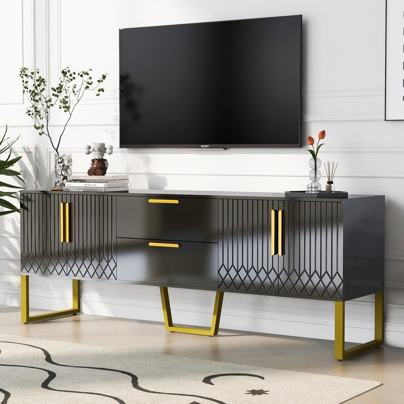 Modern TV Stand with Drawers and Cabinets  Wood Entertainment Center for TVs up to 65 Inch  TV Console Table for Living Room