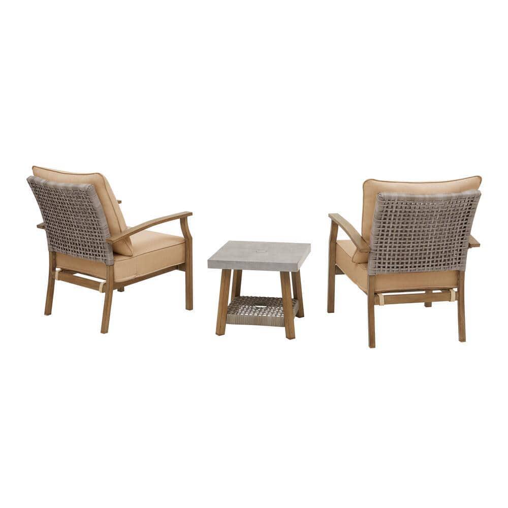 Hampton Bay Beachside 3Piece Rope Look Wicker Outdoor Patio Bistro Set with Sunbrella Henna Red Cushions